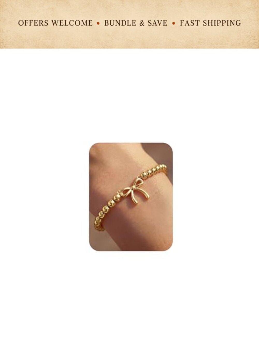 14K Gold Plated Beaded Stretch Bracelet 5mm Ball Charm Stackable Women